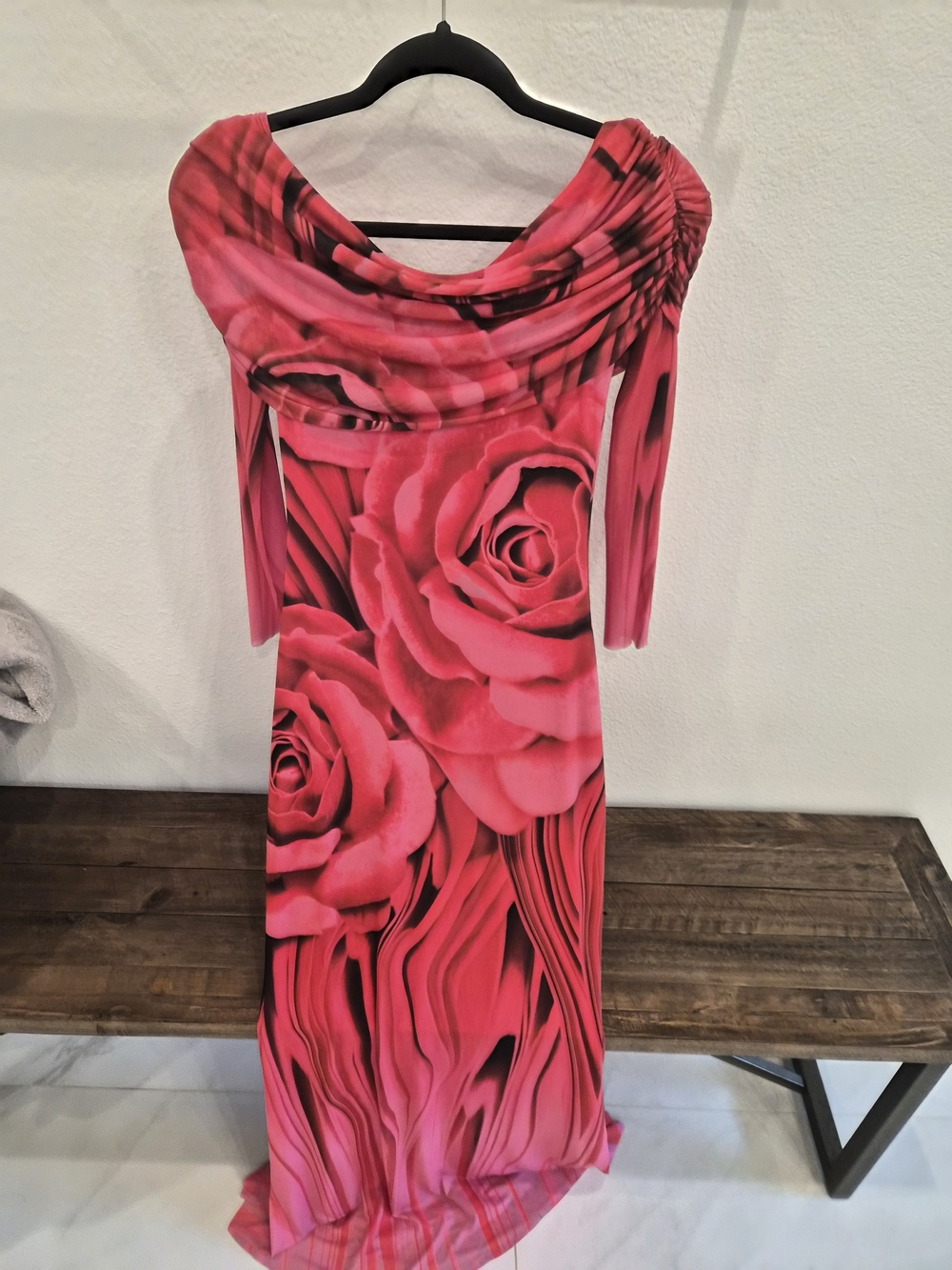 AFRM Pink Rose-Print Off-Shoulder Maxi Dress